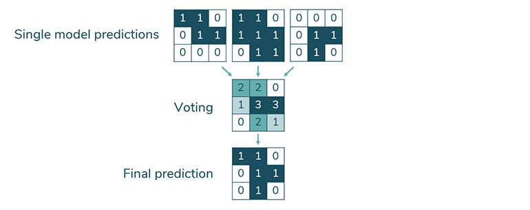 Illustration of the majority voting method used to combine predicted cell instances from different models.