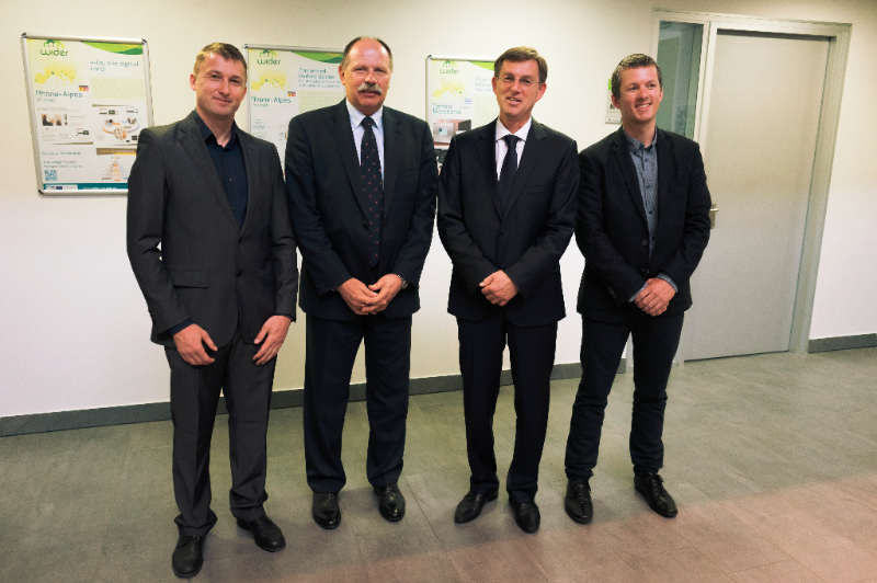 Gregor Pipan, CEO at XLAB, Iztok Lesjak, general manager of Technology Park Ljubljana, Miro Cerar, Prime Minister of the Republic of Slovenia and Jure Pompe, managing director at XLAB